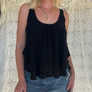 Chelsea Sky Black Layered Tank Top Women’s Size Small Flowy Rayon Scoop Back